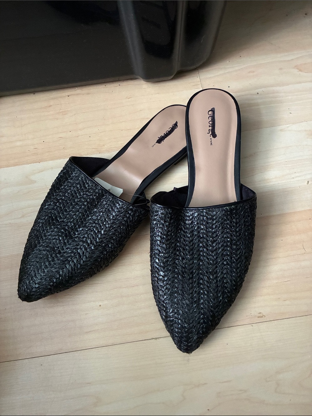 George Black Woven Pointed Slip-On Mules - Picture 2 of 2